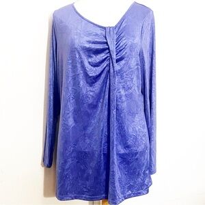 Fashion Bug Slinky Blue Violet Textured Ruched Front Long Sleeve Tunic Top 0X